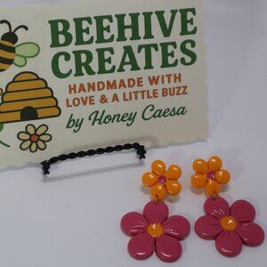 Groovy Vintage Inspired Mod Earrings, 60s, 70s Boho Style, Chain, Retro Flower P